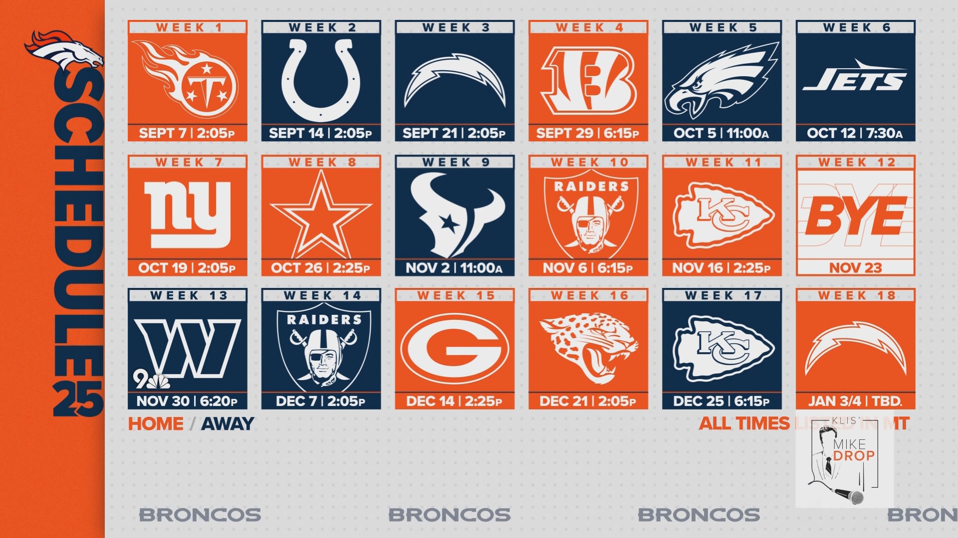9NEWS Broncos Insider Mike Klis breaks down the Broncos schedule release. Plus a recap of rookie mini camp and some front office changes.
