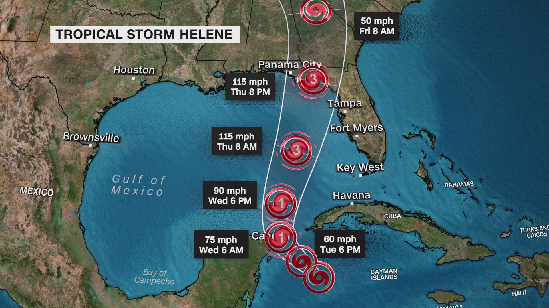 Tropical Storm Helene was rapidly strengthening in the Caribbean Sea and is expected to become a hurricane Wednesday.