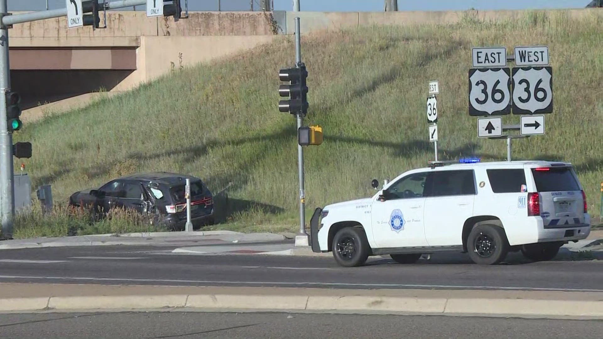 Three people, including a child, were found suffering from gunshot wounds after leading police on a pursuit that started at 45th Avenue and Havana Street.