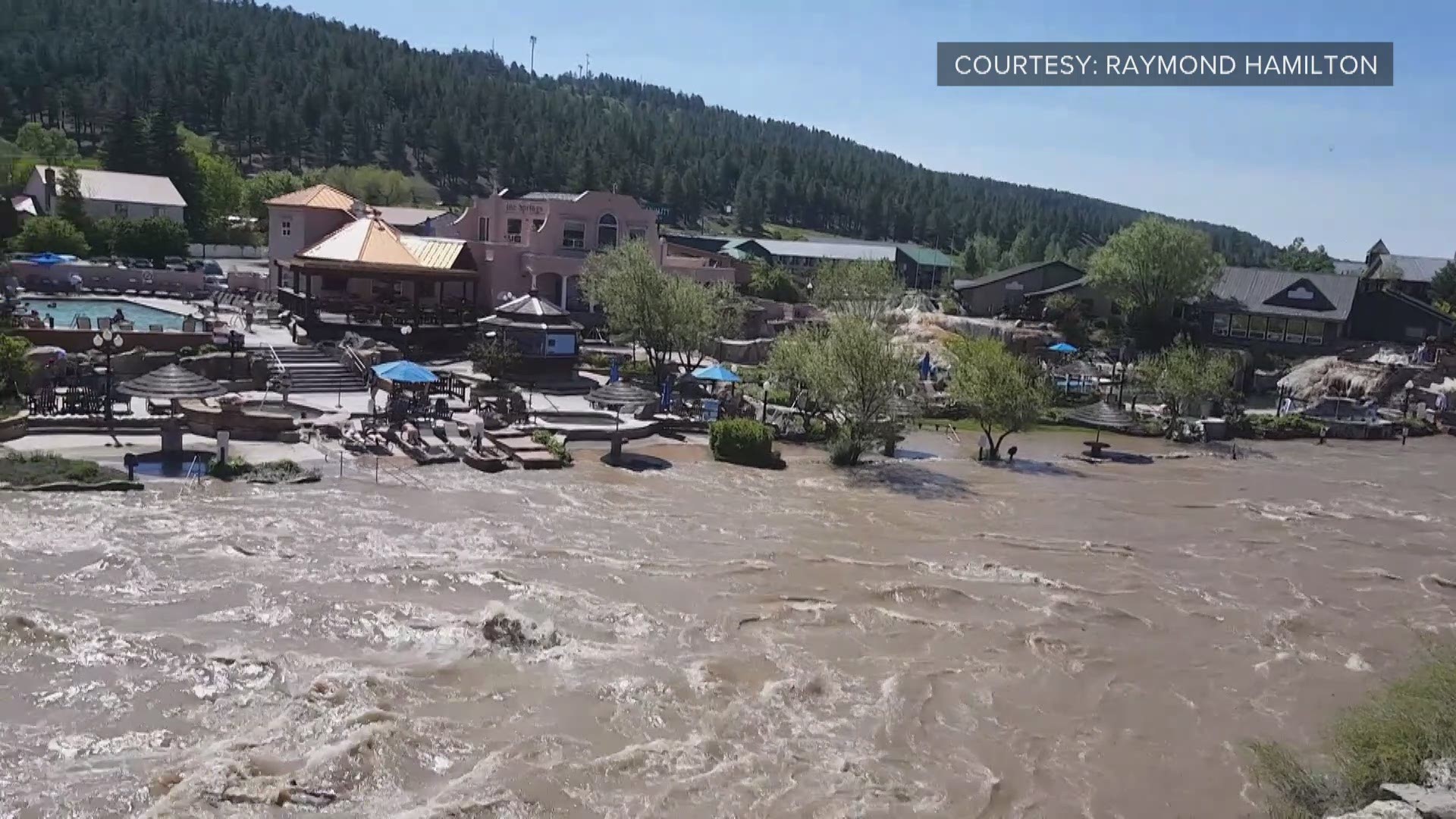 This is a look at the San Juan River from Pagosa Springs Saturday. We're told the river is so full, it's overflowing into some of the pools at the hot springs resort.
