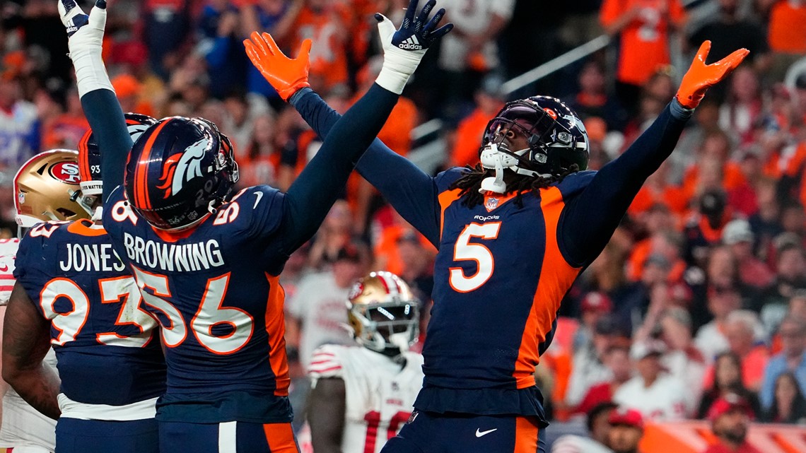 Denver Broncos Linebacker Aaron Patrick (94) warms up before