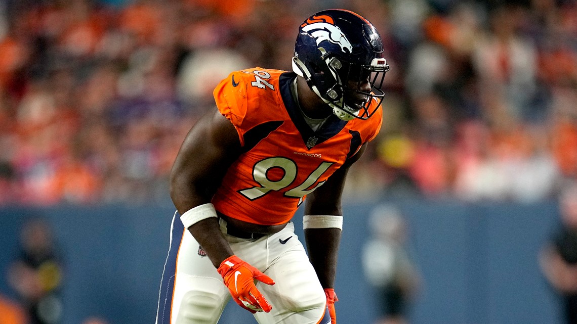 Denver Broncos linebacker Christopher Allen (45) stands on the sideline  during an NFL football game against the San Francisco 49ers, Saturday, Aug  19, 2023, in Santa Clara, Calif. (AP Photo/Scot Tucker Stock