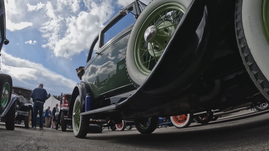 Model A cars rolling into Breckenridge