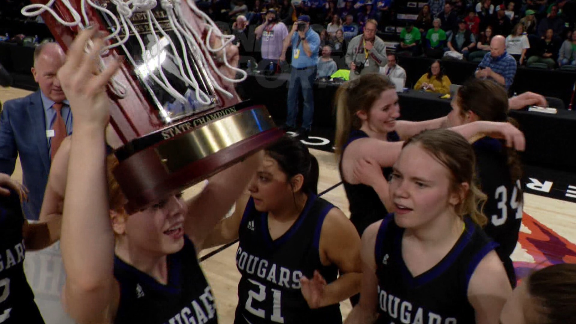 The Cougars captured their first state title in program history by holding off Merino 47-43 in the Class 2A championship game.