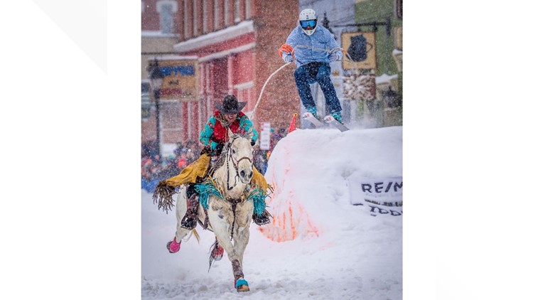 Skiers get pulled by horses in downtown Leadville