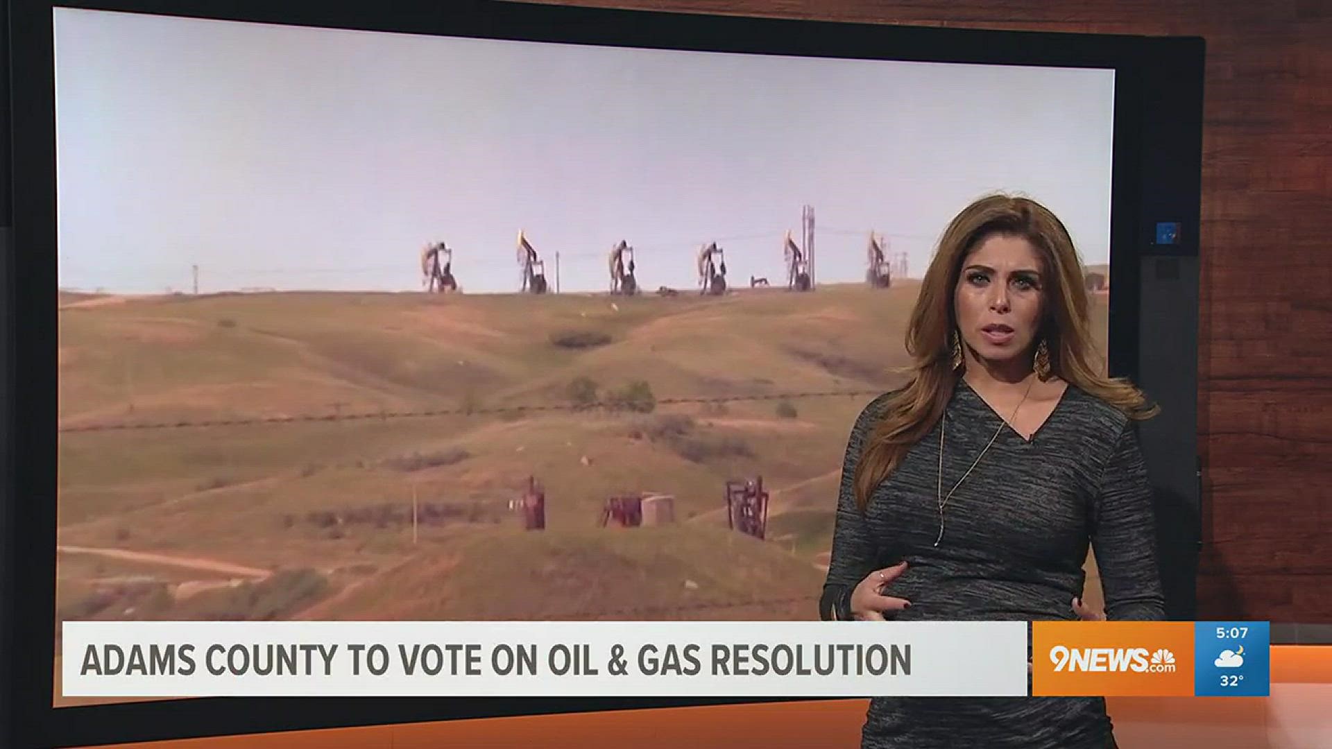 9News reporter Eddie Randle travels to Adams County where the local government plans to vote on a resolution that would ban new oil and gas wells.