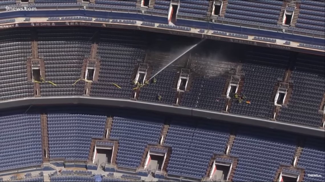 Fire at Empower Field at Mile High stadium in Denver