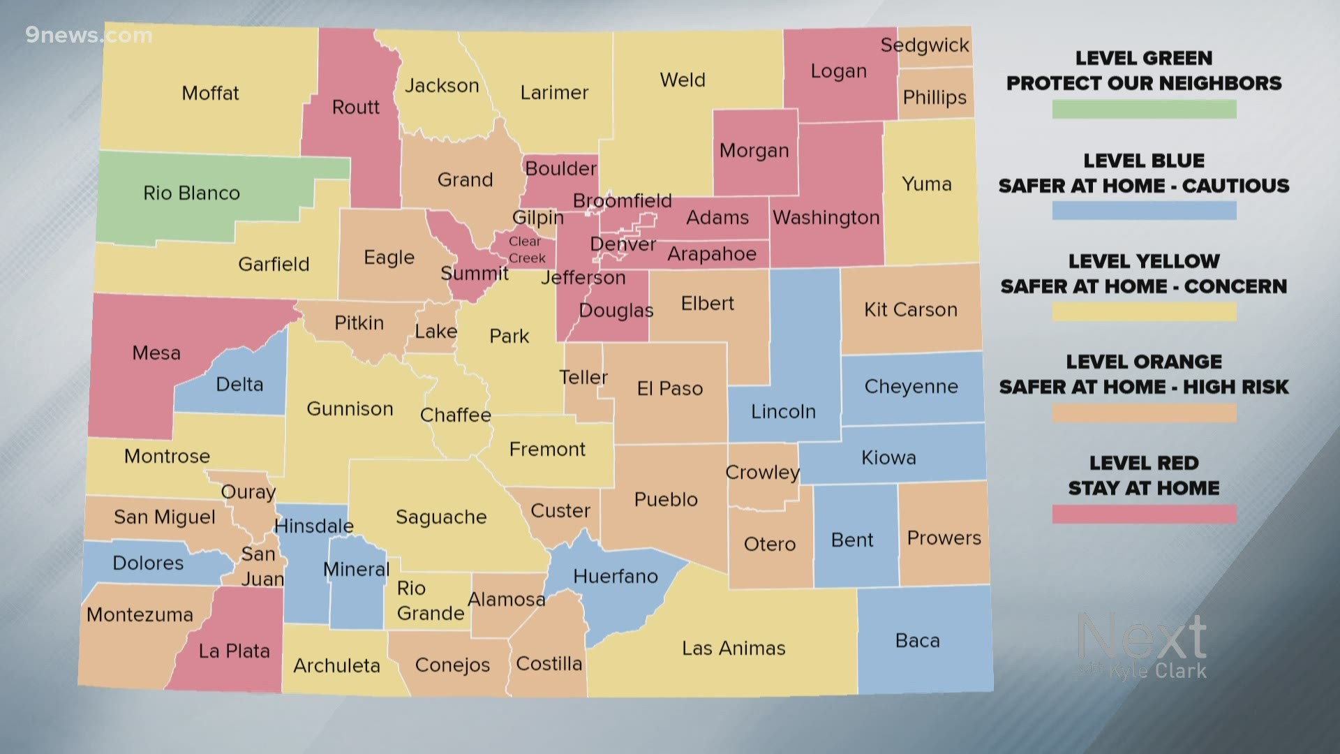 These "red" counties are now in Colorado's second-most restrictive COVID phase after the state created the new purple "extreme risk" category.