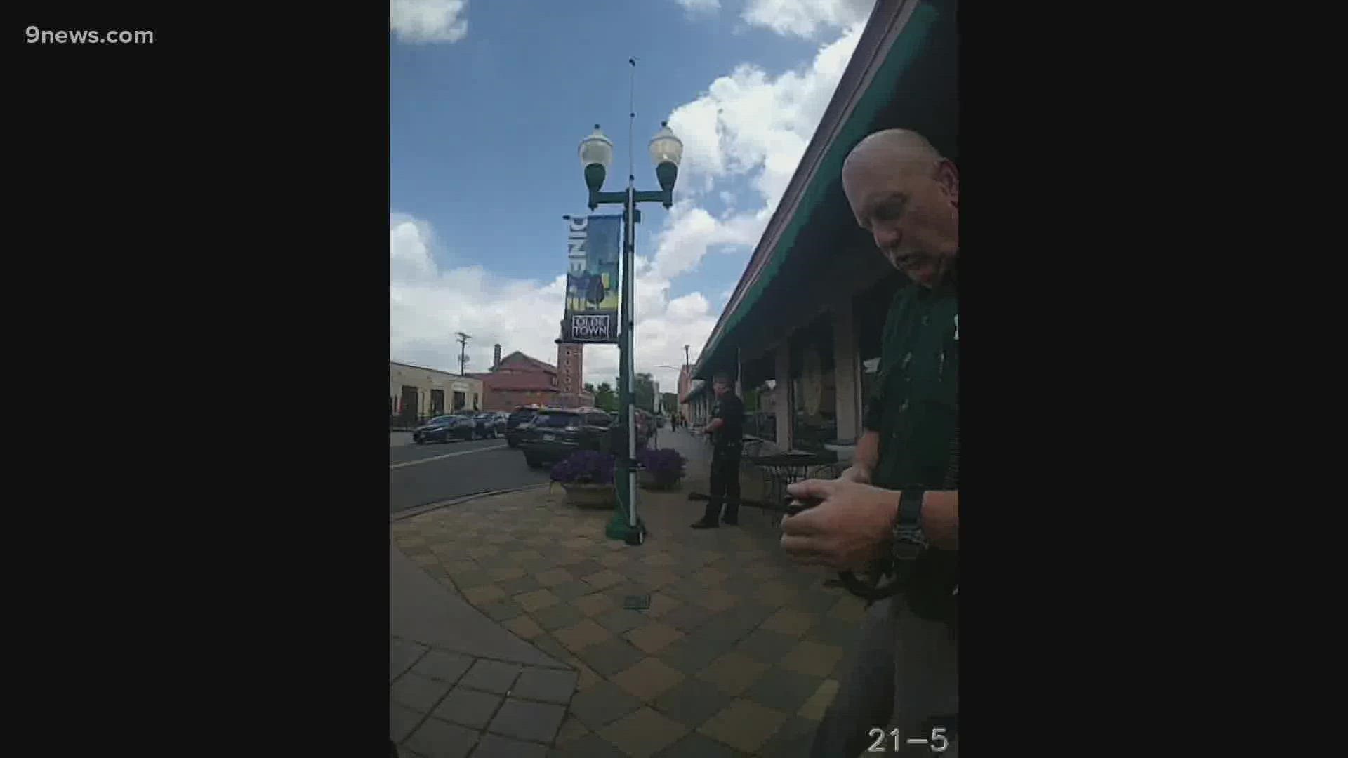 Newly-released security video shows the moment Johnny Hurley jumped into action to stop a shooter in Olde Town Arvada in June.