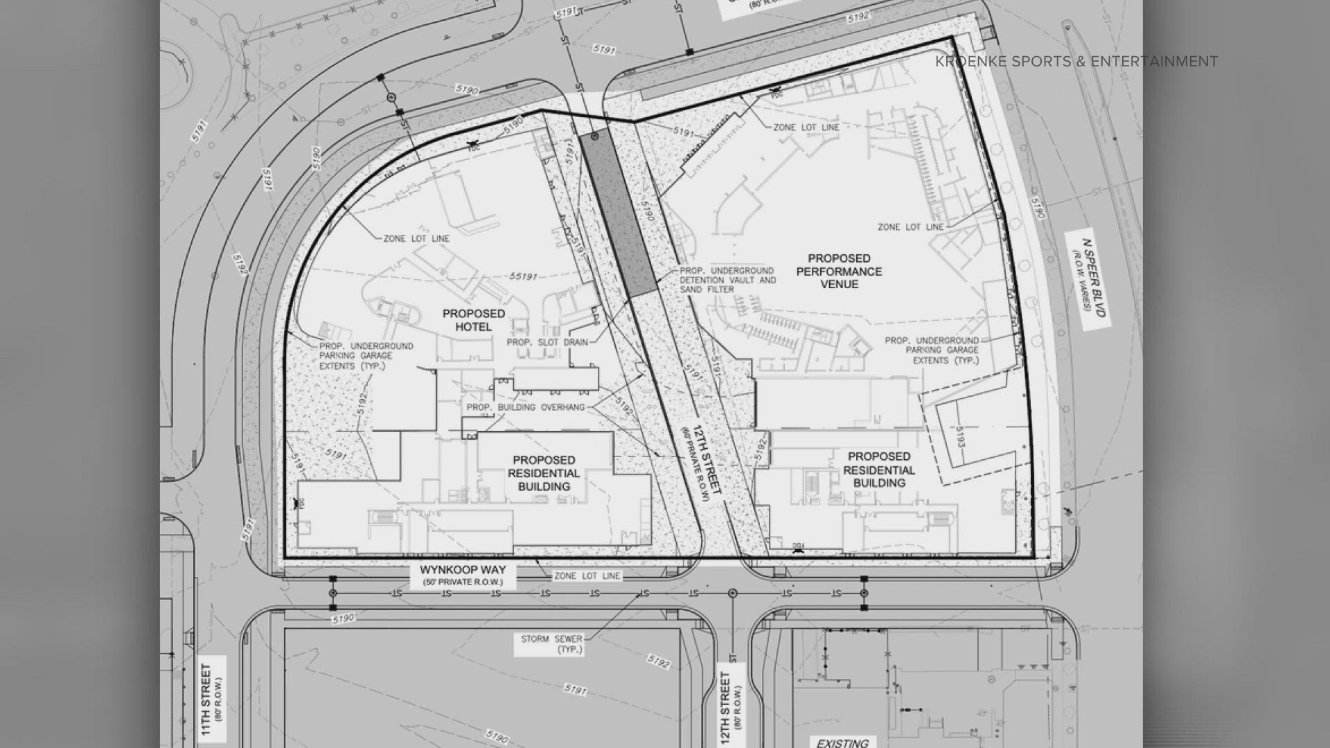 The plans show they want to build a performance venue, a 13-story hotel and two residential buildings. All buildings would be over an underground parking garage.