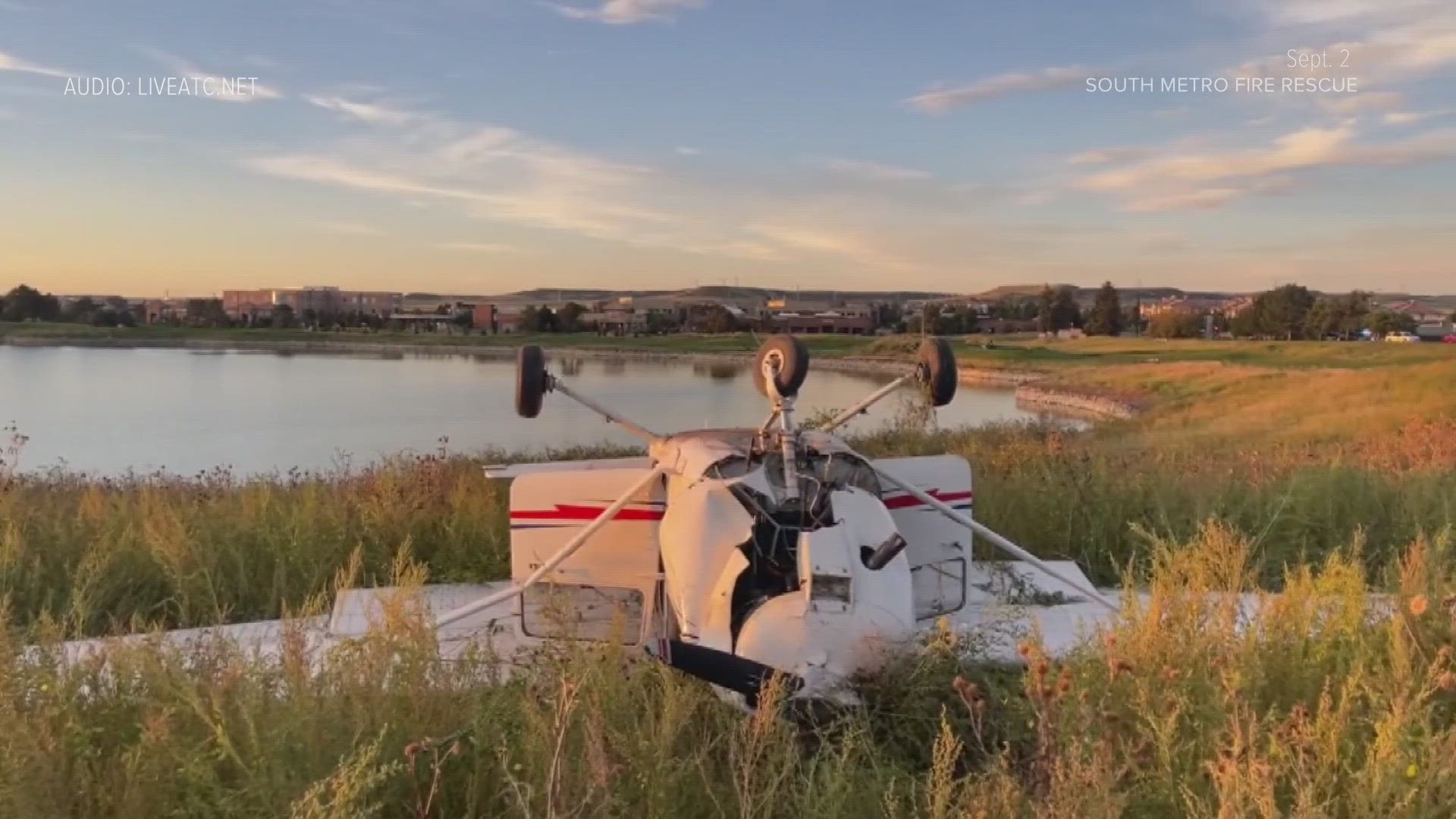 A Cessna-172 flipped over after crash landing following a bird strike last weekend near the Centennial Airport.
