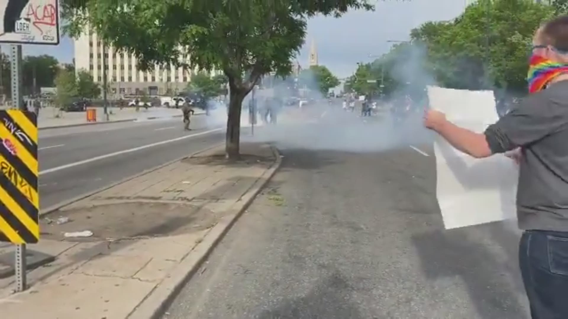 Police deployed tear gas around 6 p.m. Saturday as a crowd of people protest the death of George Floyd.