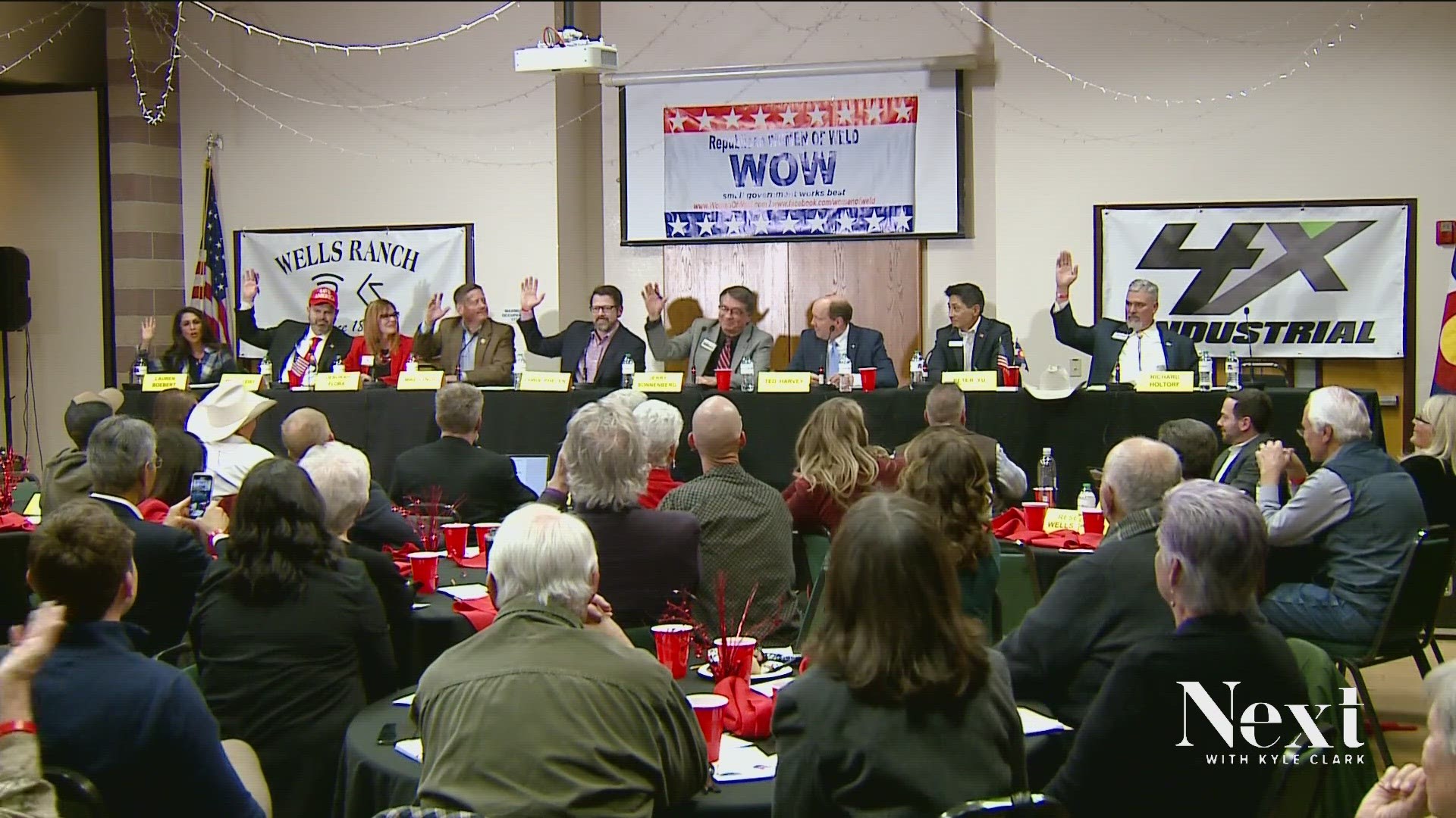 At Thursday's debate, six of the nine Republican candidates for Colorado's 4th Congressional District were met with cheers after saying they'd been arrested.