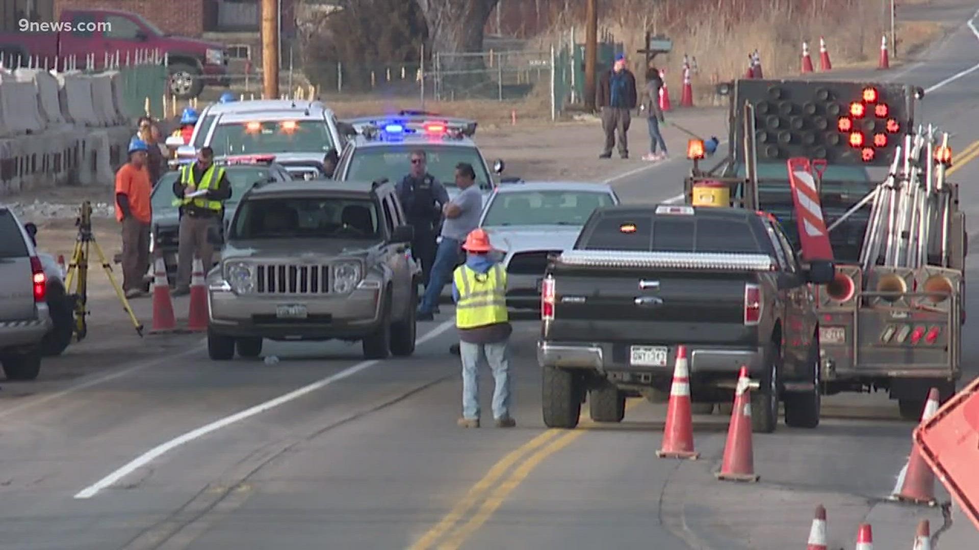 Trooper Gary Cutler with Colorado State Patrol said a Jeep hit and pinned a traffic-directing construction flagger at 62nd Avenue and Lowell Boulevard just before 3 p.m. on Wednesday.