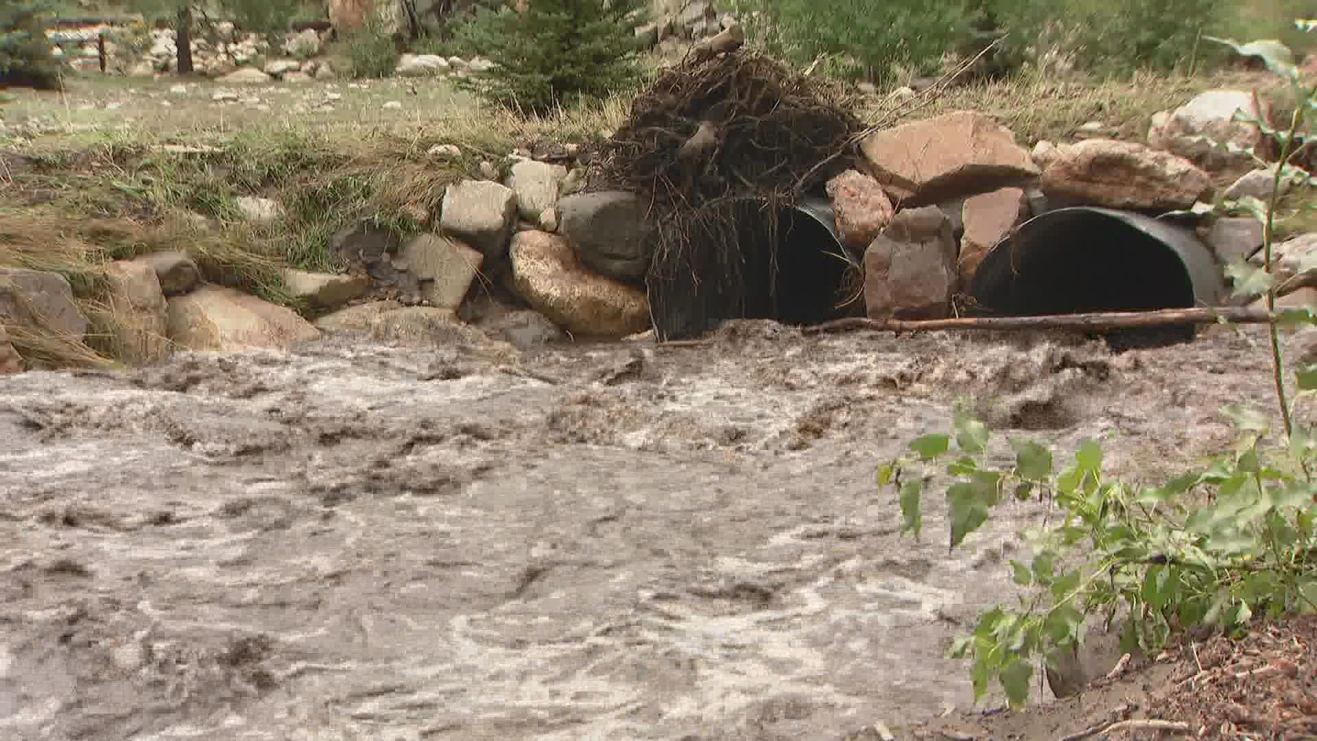 Communities around Drake and Glen Haven in Larimer County reported destructive flooding Monday flowing down from the Cameron Peak Fire burn scar.
