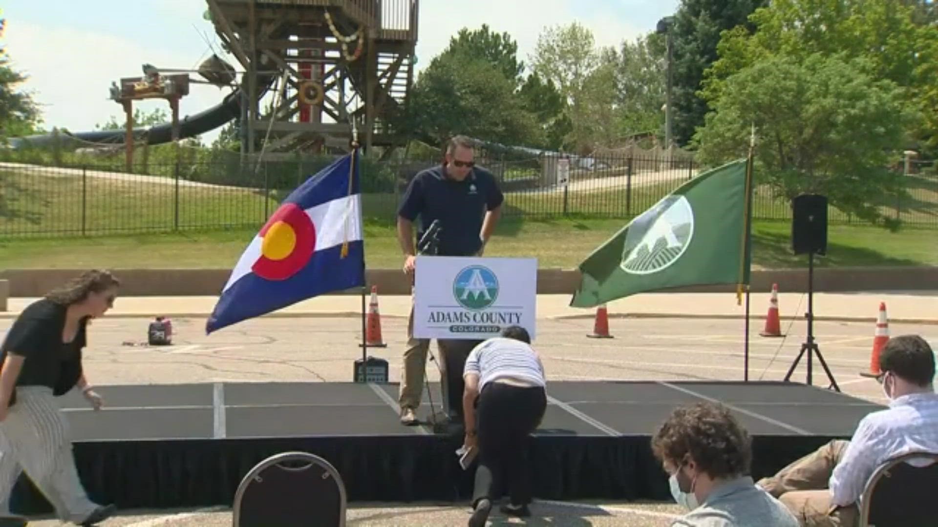 Adams County commissioners and Gov. Jared Polis announced a new coronavirus testing site at Water World.