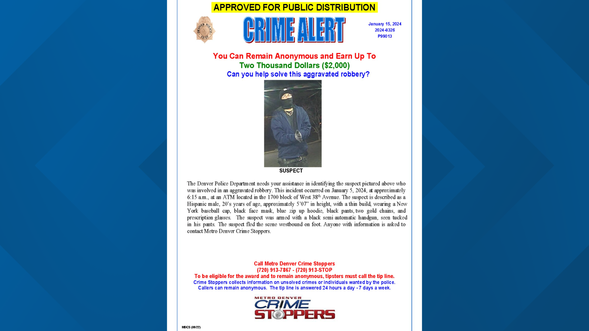 Denver Police looking for aggravated robbery suspect | 9news.com