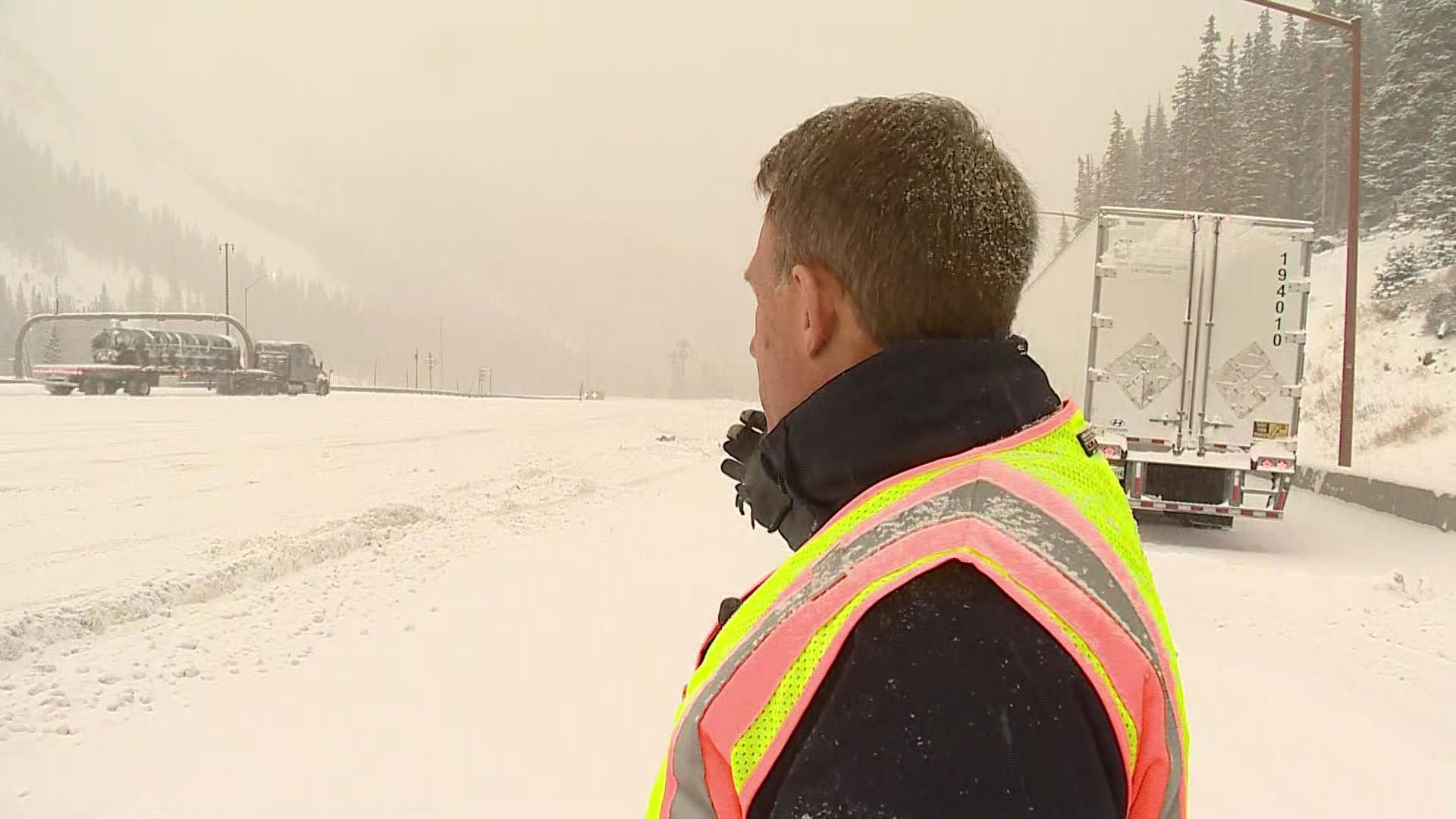 Matt Renoux is checking out the snowy conditions near the Eisenhower-Johnson Memorial Tunnels along I-70, where about 6 inches of fresh snow has fallen so far.