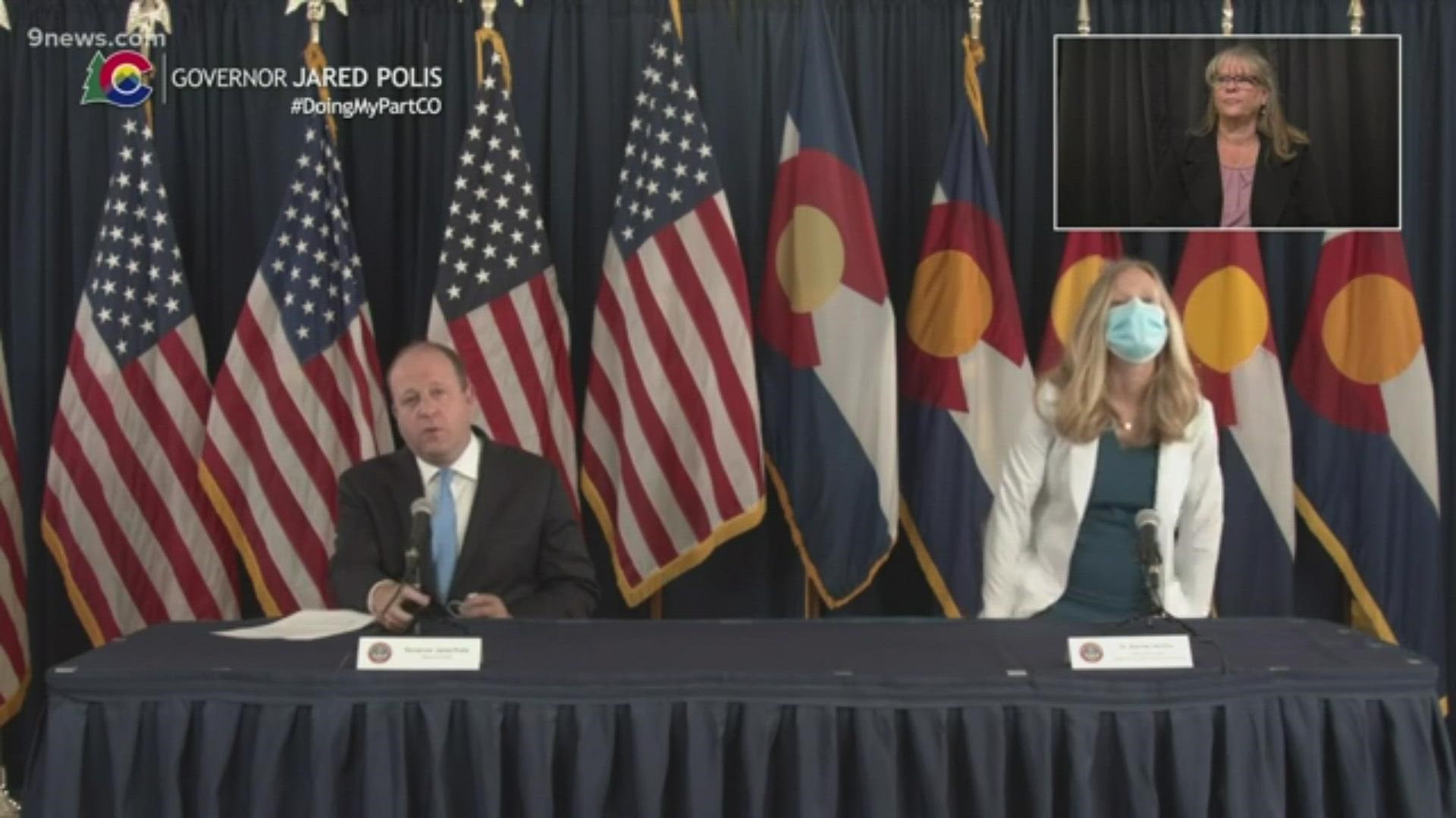 Gov. Jared Polis provided an update on COVID-19 in Colorado, including an announcement that last call will be moved to 11 p.m.