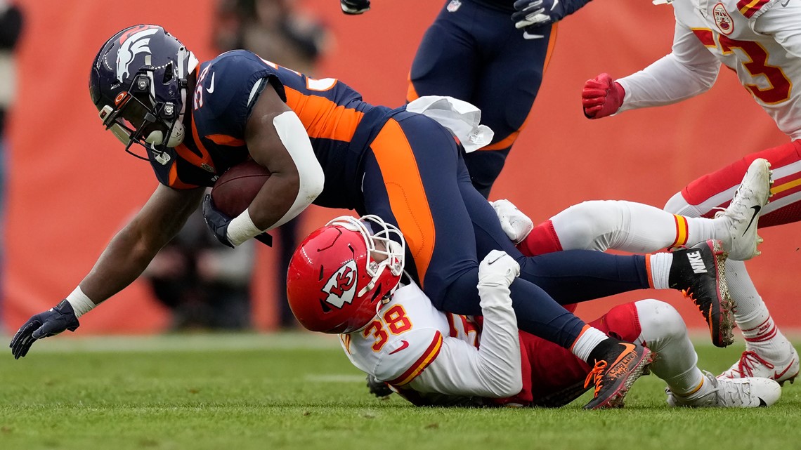 The Denver Bronco Cheerleaders perform during the Denver Broncos v the Kansas  City Chiefs in the first half of an NFL football game Sunday, Dec 19, 2022,  in Denver. (AP Photo/Bart Young