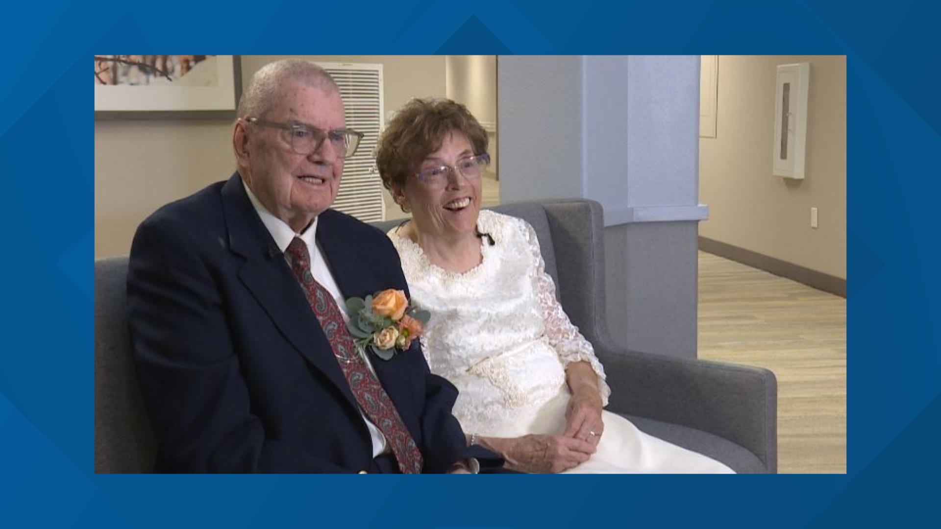 Family, friends, and residents at Highland Trail Sky Active Living came together to celebrate a second chance at love for Gertrud Joyce, 89, and Lauren Ball, 96.