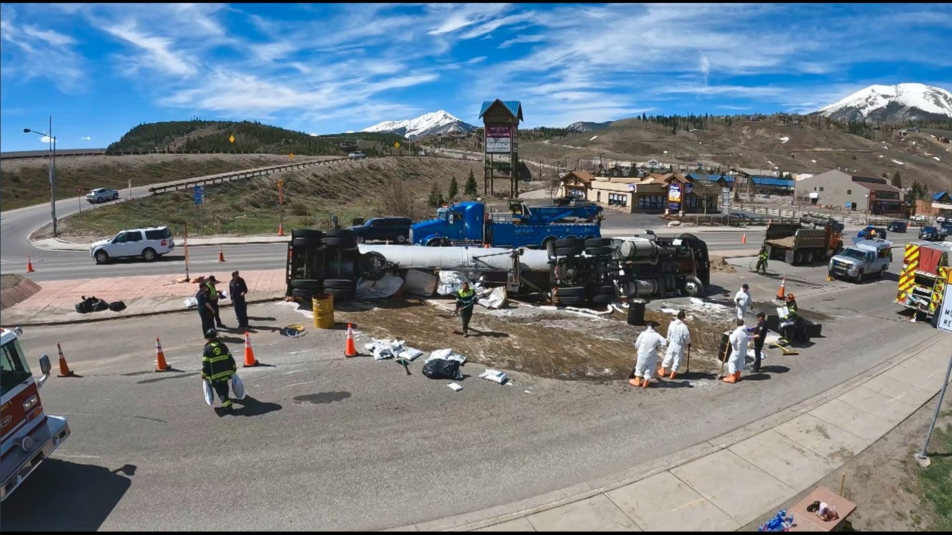 Traffic is expected to be impacted for most of Tuesday while crews work to clean up about 100 gallons of emulsified petroleum resin that spilled.