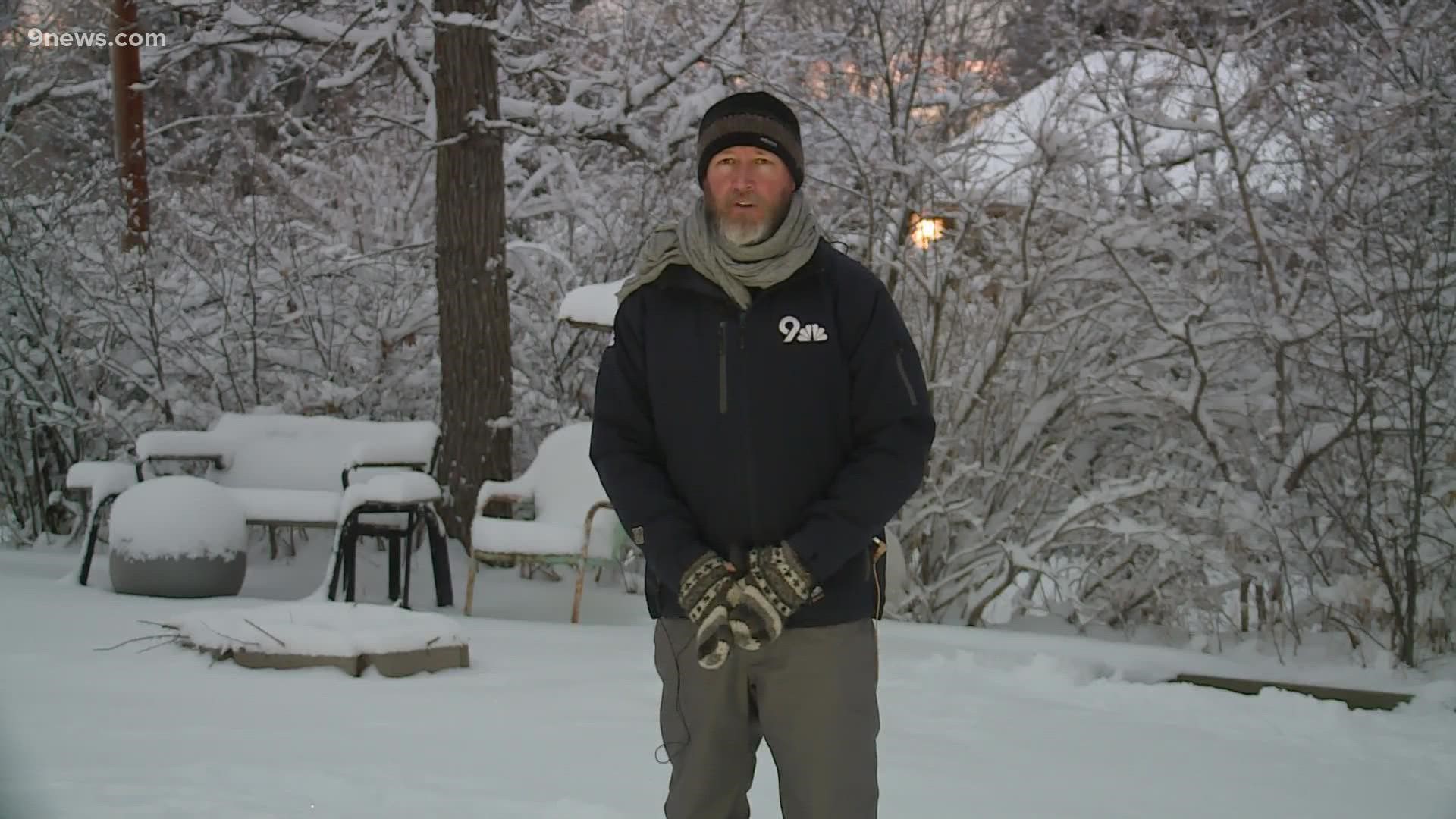 Meteorologist Cory Reppenhagen has a look at conditions in Arvada, where just under 6 inches of fresh snow fell Wednesday into Thursday.