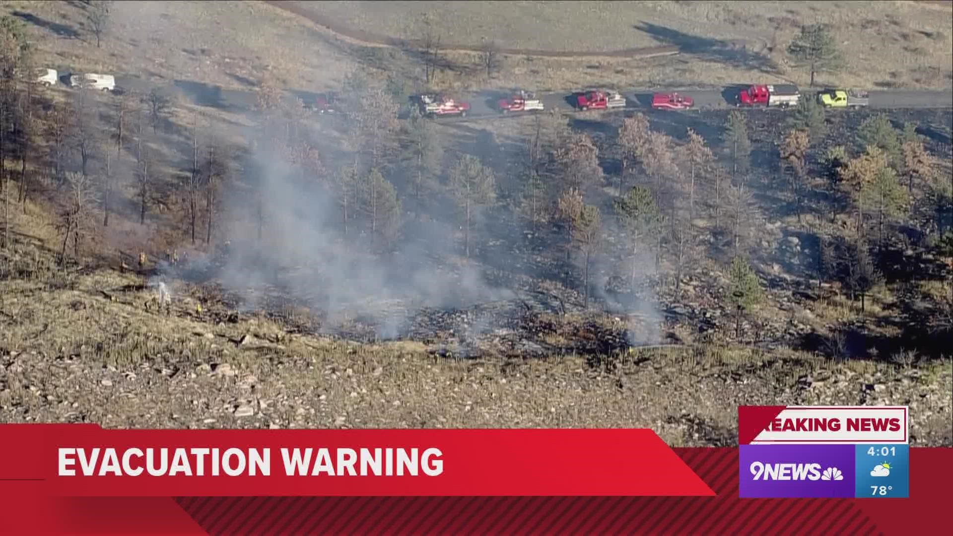 The evacuation zone spans from Lefthand Canyon Road on the south to Nelson Road on the north.