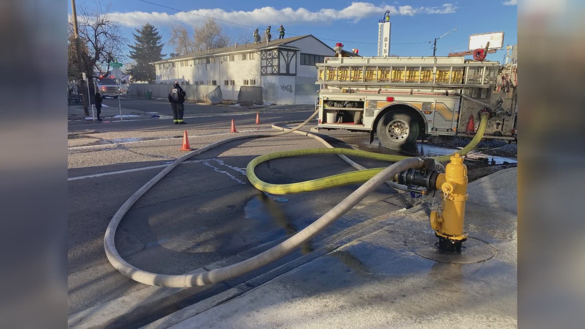 One person was rescued from a fire Monday morning at the old Regis Motel on Colfax and Valentina in Denver.