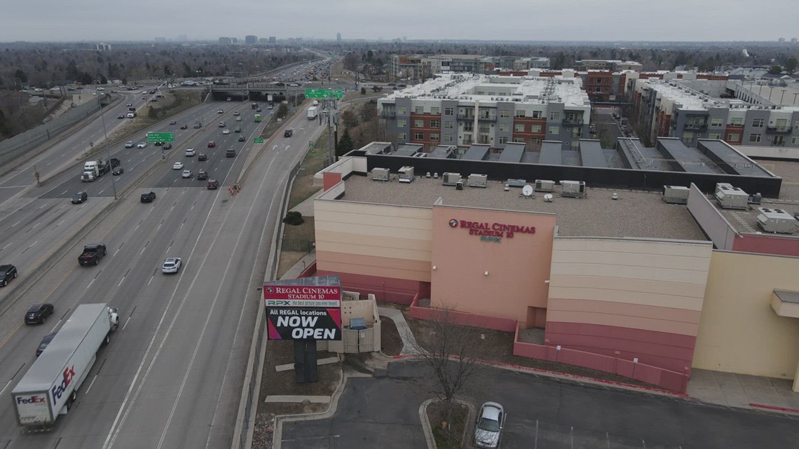 RAW: Drone video of the Continental movie theater in Denver | 9news.com