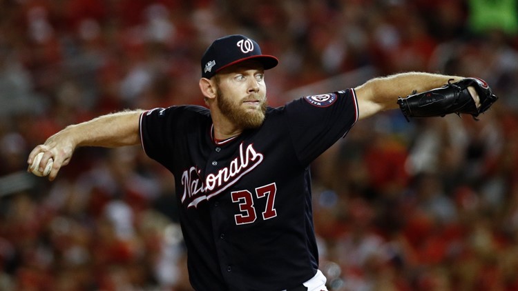 Strasburg strikes out 12, Nationals one win from World Series