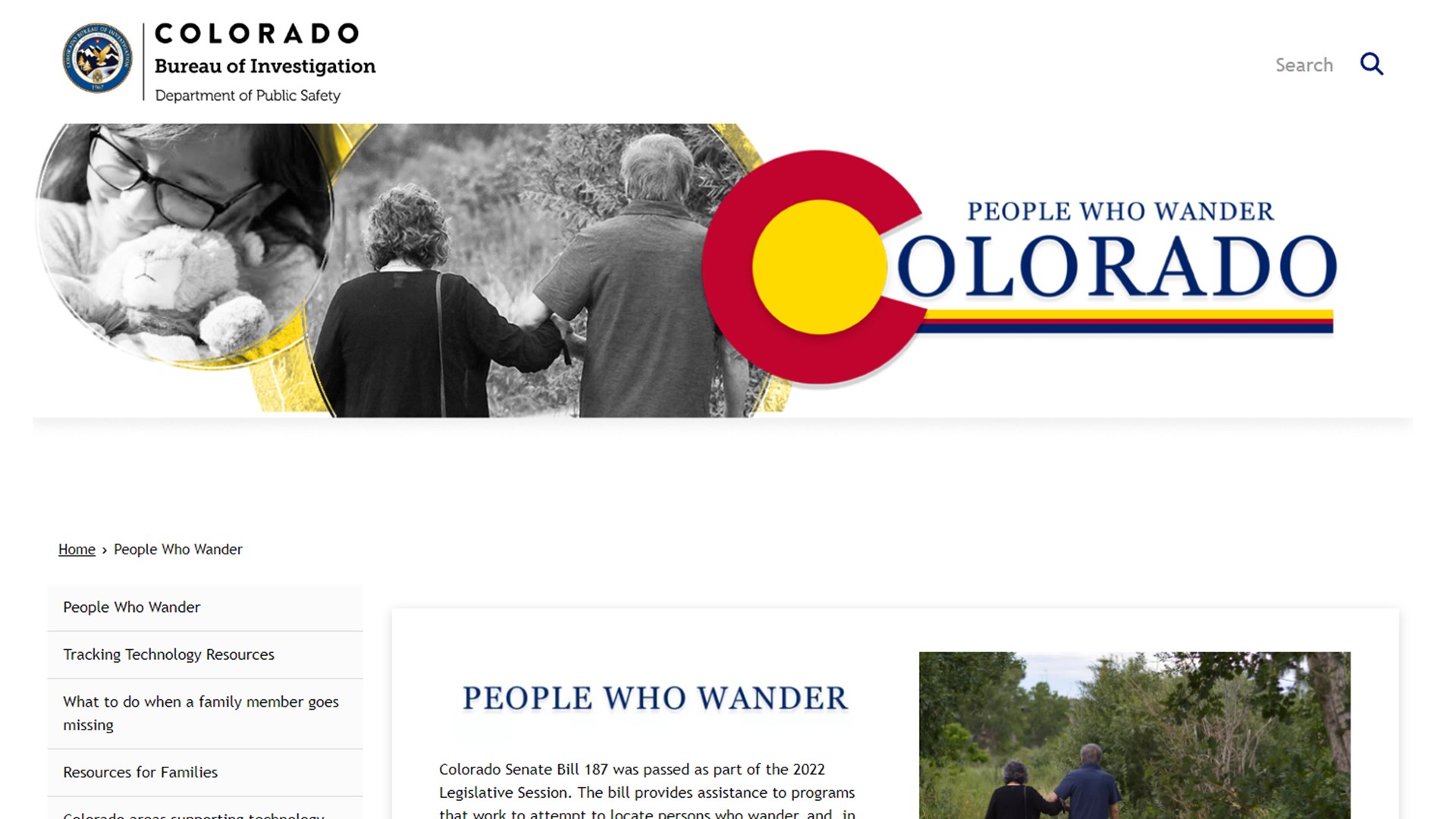 The Colorado Bureau of Investigation on Monday launched a new website designed to help families of people who wander.