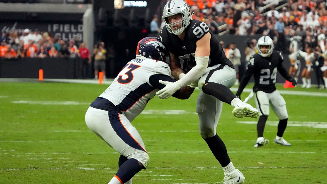 Las Vegas Raiders cornerback Tyler Hall (37) takes his stance during an NFL  preseason football game against the Los Angeles Rams, Saturday, Aug. 19,  2023, in Inglewood, Calif. (AP Photo/Kyusung Gong Stock