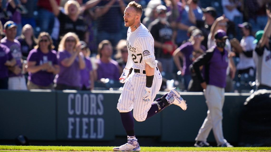 Rockies shortstop Trevor Story participating in 2021 Home Run Derby at  Coors Field