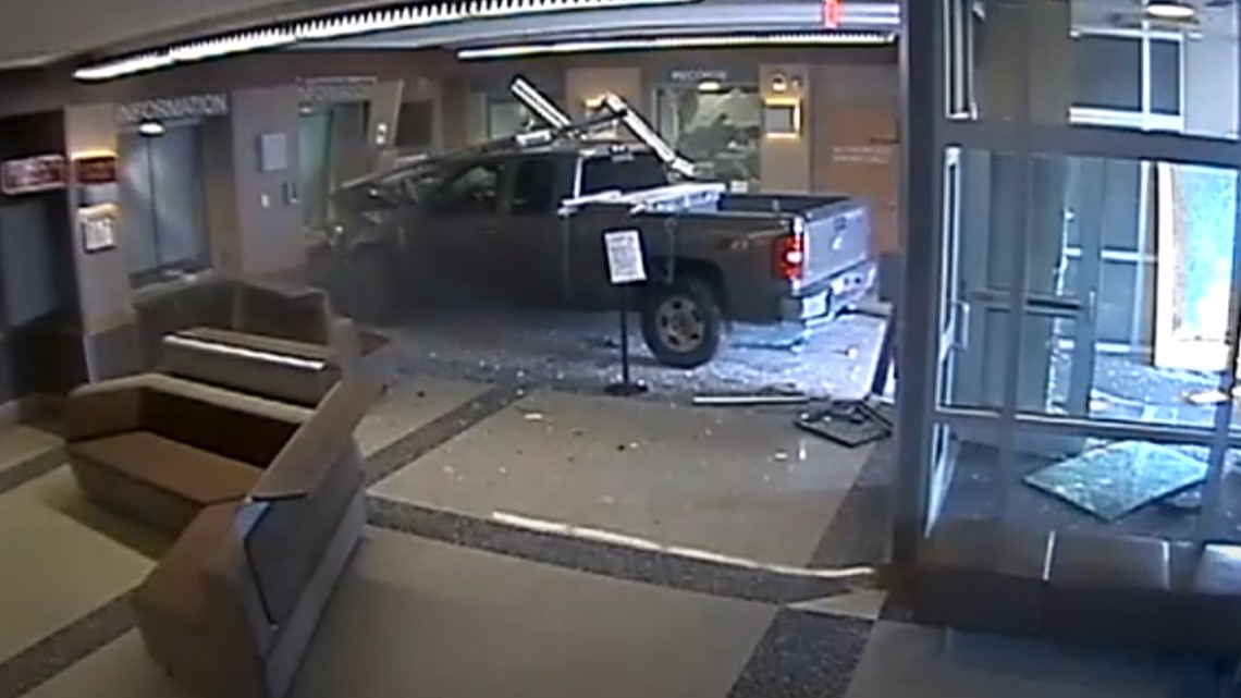 Truck crashes into police station lobby