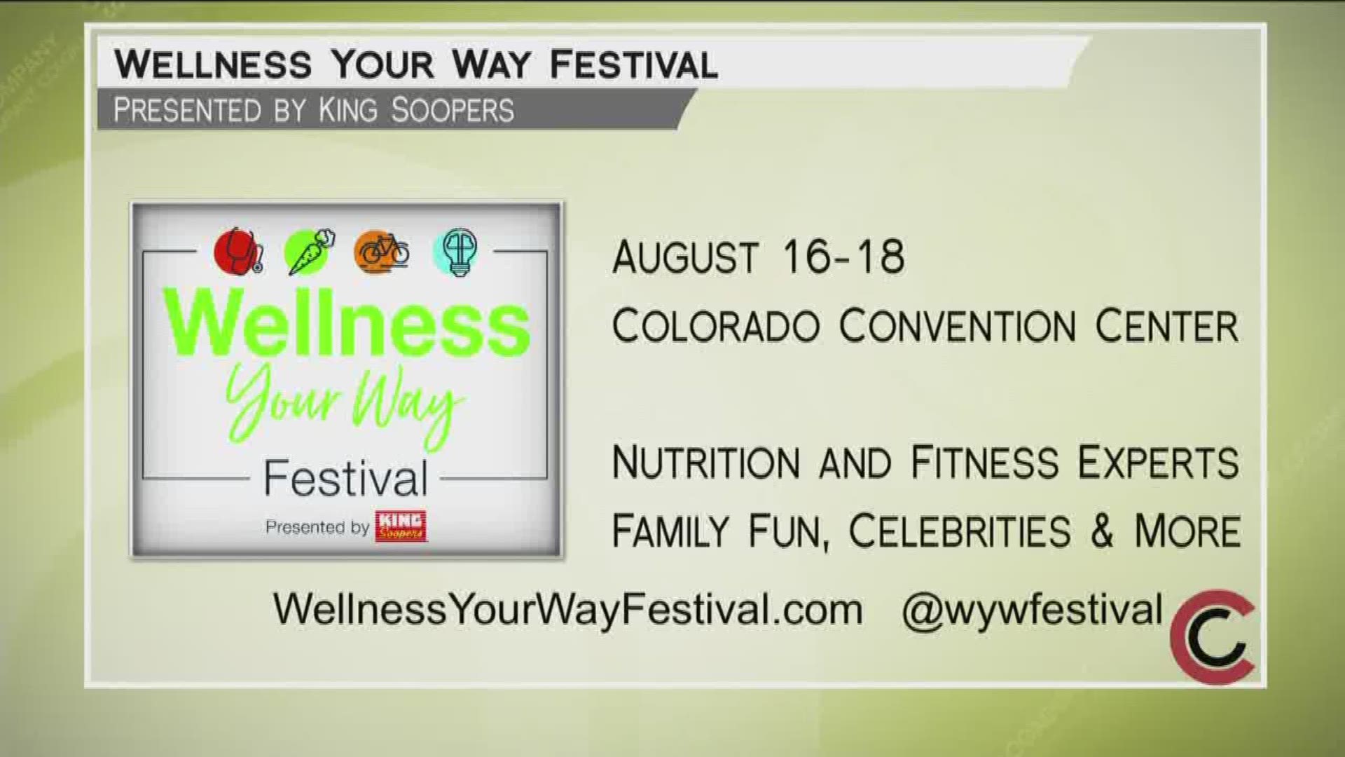 Meet top fitness and nutrition experts at the Wellness Your Way Festival, presented by King Soopers. It’s happening this weekend at the Colorado Convention Center. Tickets start at just $10. Kids 12 and under get in free. Learn more at www.WellnessYourWayFestival.com. 
 THIS INTERVIEW HAS COMMERCIAL CONTENT. PRODUCTS AND SERVICES FEATURED APPEAR AS PAID ADVERTISING.