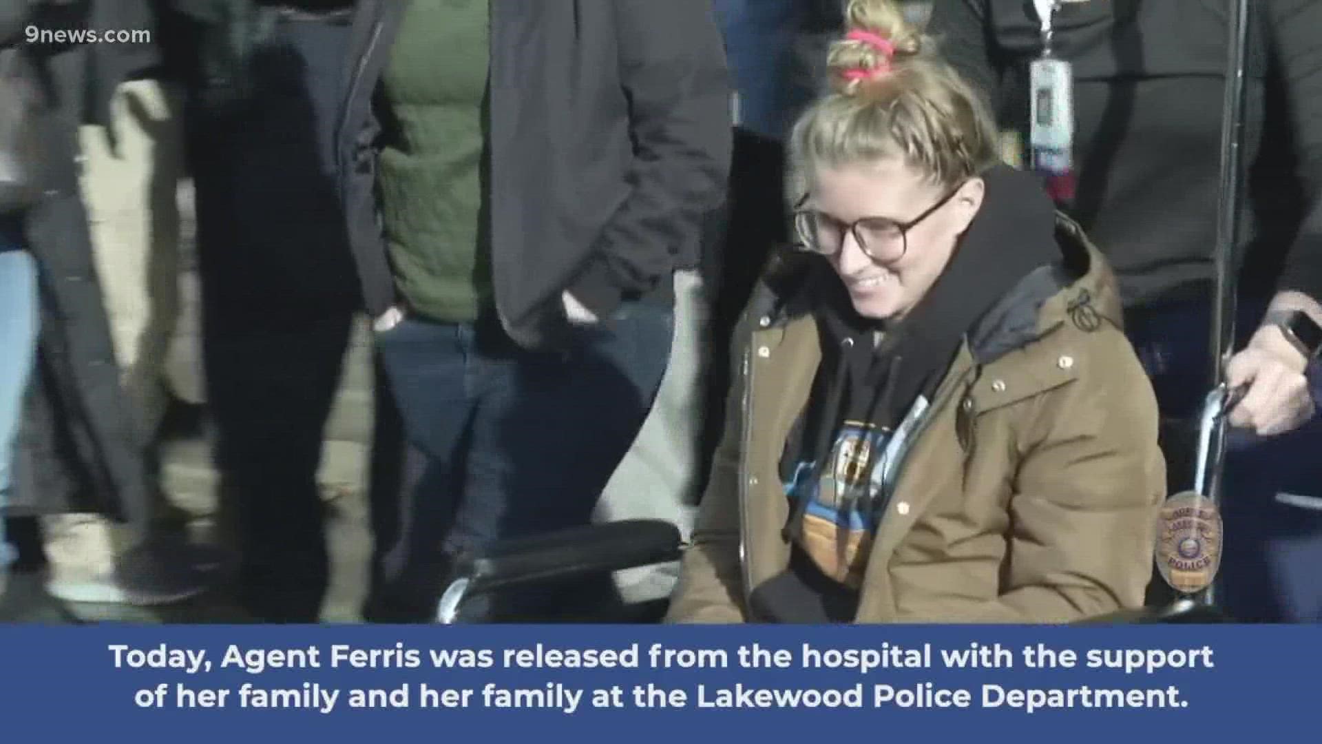 Police Agent Ashley Ferris spent more than a week in a hospital after taking the down gunman who shot her and others in Denver and Lakewood.
