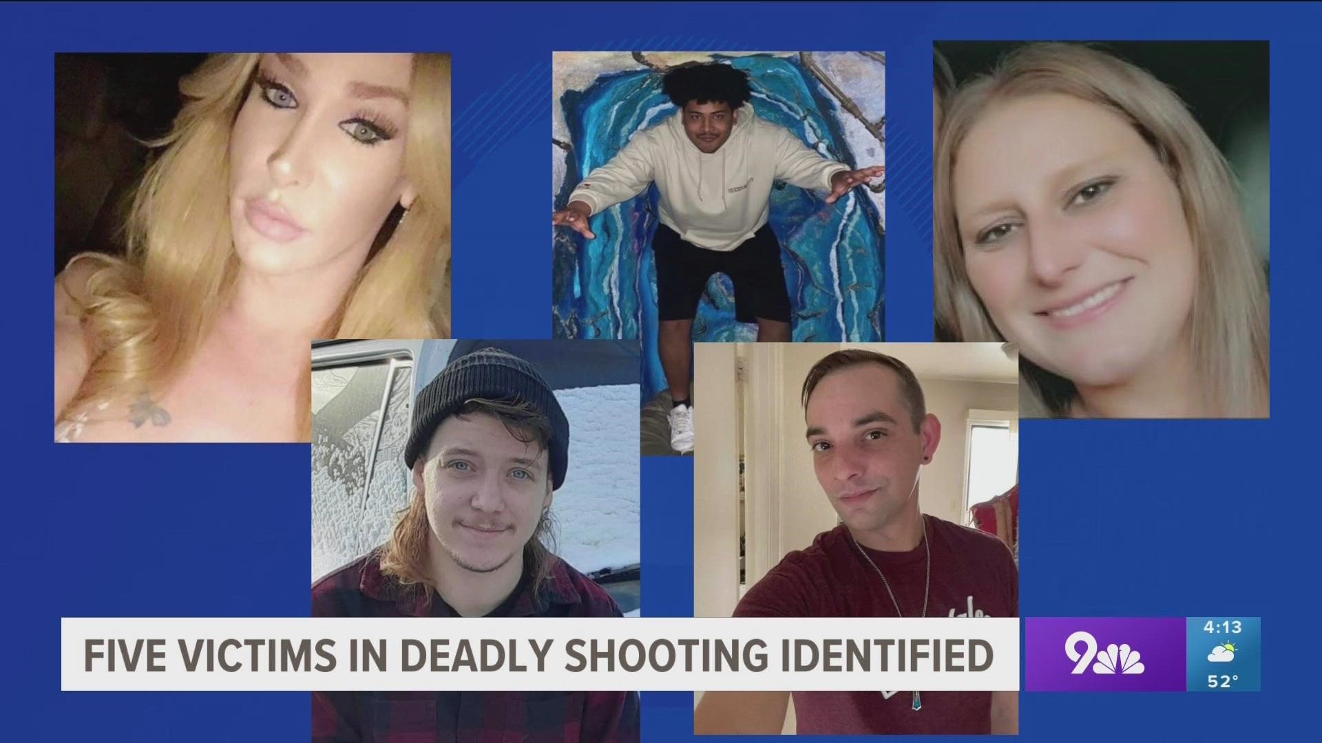 Colorado Springs Police Department identified the following as the victims who died: Daniel Aston, Kelly Loving, Ashley Paugh, Derrick Rum and Raymond Green Vance.