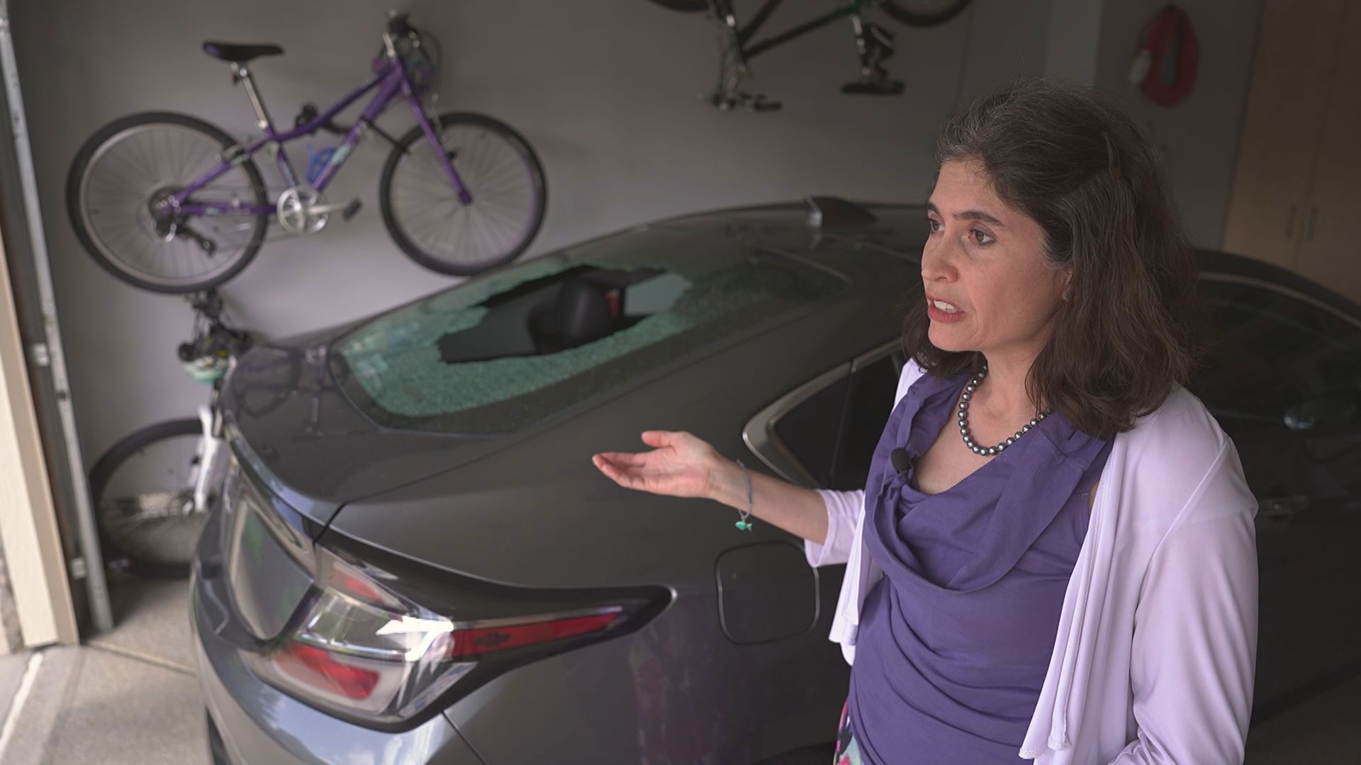 Rebeca said four of her family members were driving northbound on I-25 Thursday afternoon when something hit their back windshield and shattered the glass.