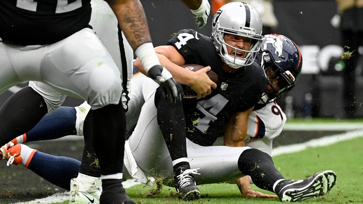 Las Vegas Raiders wide receiver Mack Hollins (10) runs during the second  half of an NFL football game against the Denver Broncos, Sunday, Oct. 2,  2022 in Las Vegas. (AP Photo/Abbie Parr
