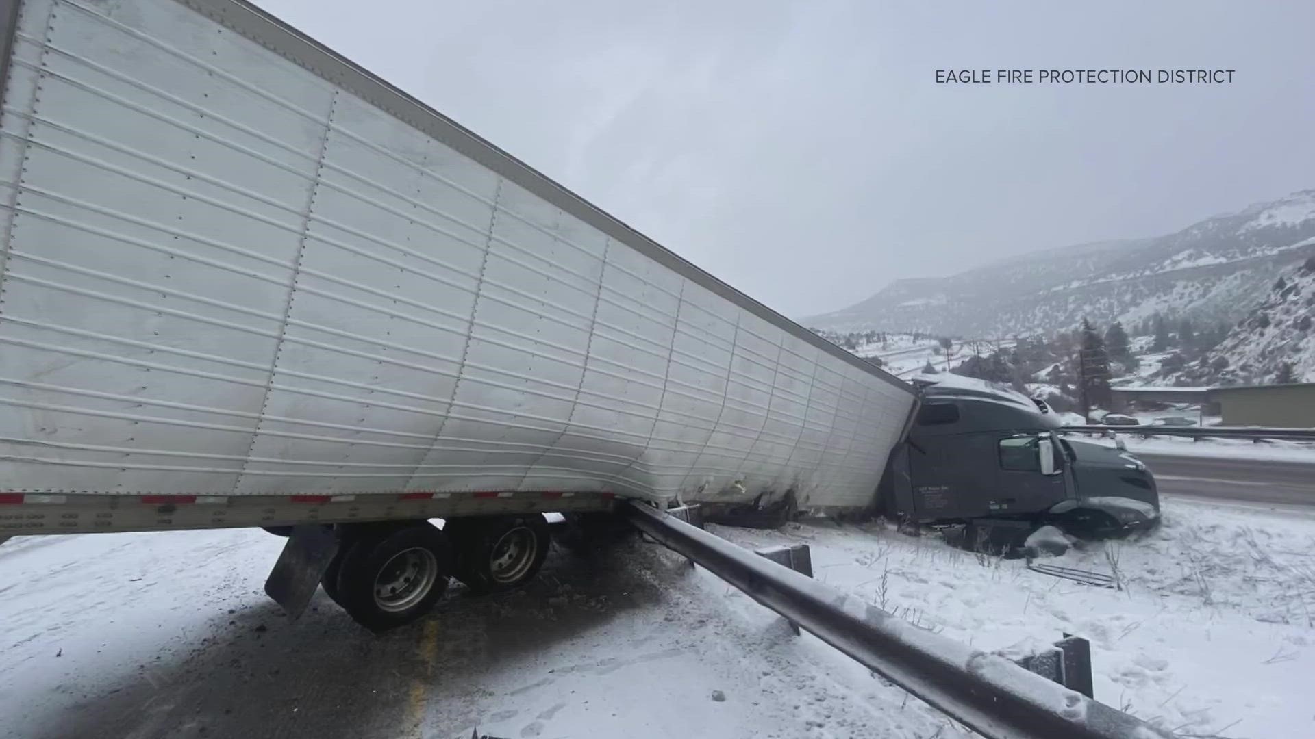 A semi-truck ended up in the median of I-70 near Eagle Saturday morning.