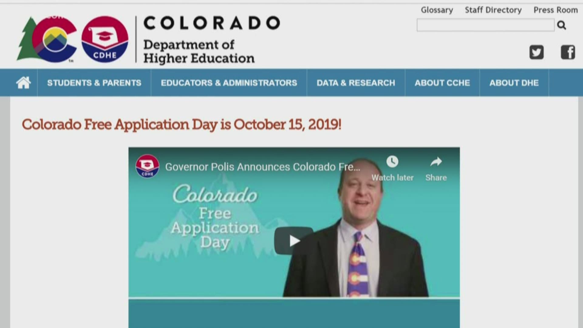 Colorado Free Application Day is Tuesday, Oct. 15, 2019.