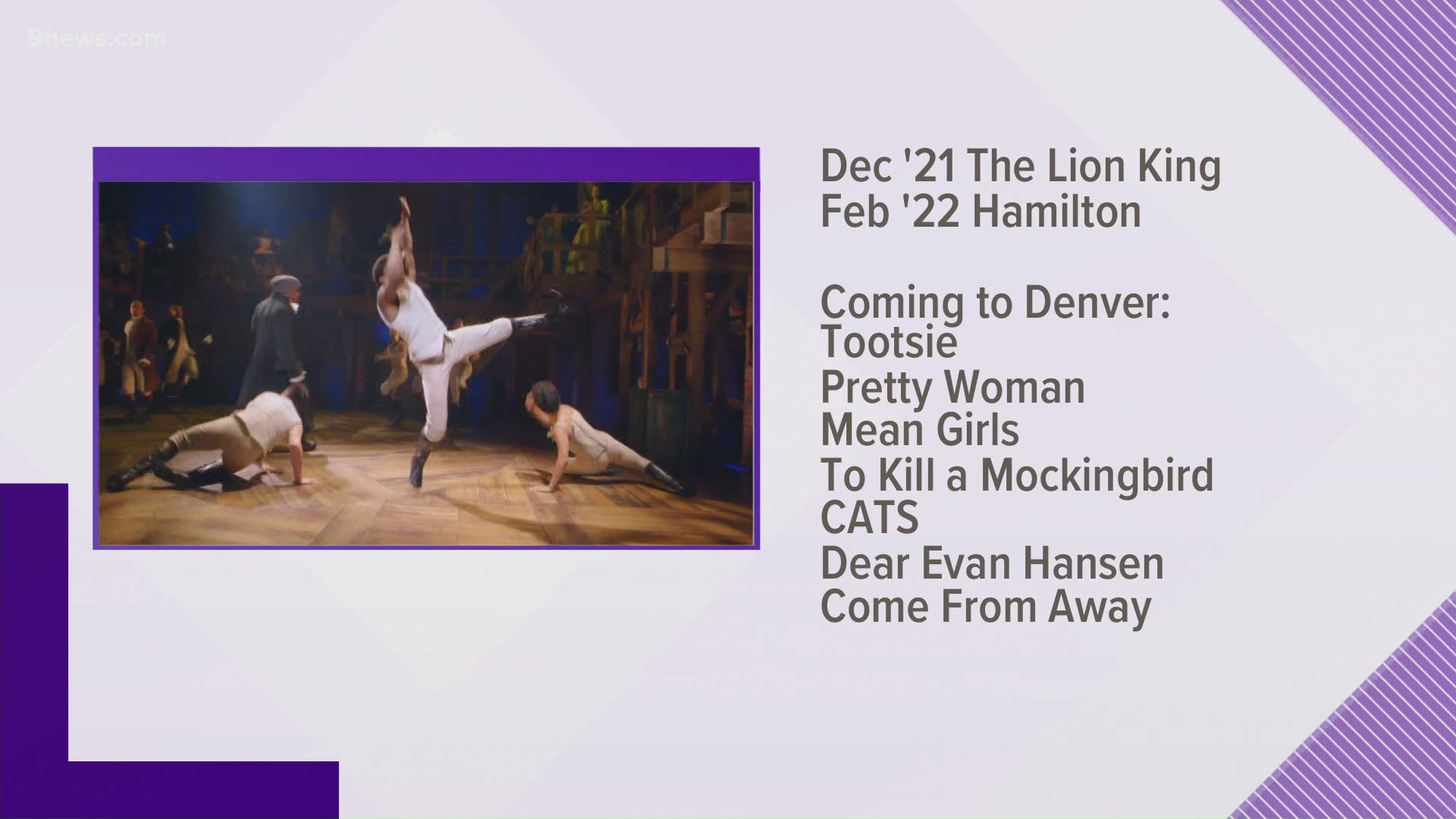 Some of the biggest shows that have already been rescheduled at the Denver Performing Arts Center include Disney's Lion King and Hamilton.