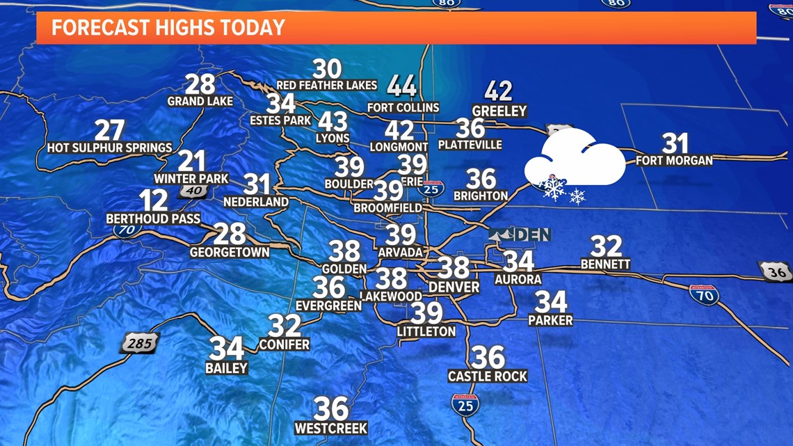 Light snow and colder temps for Denver today