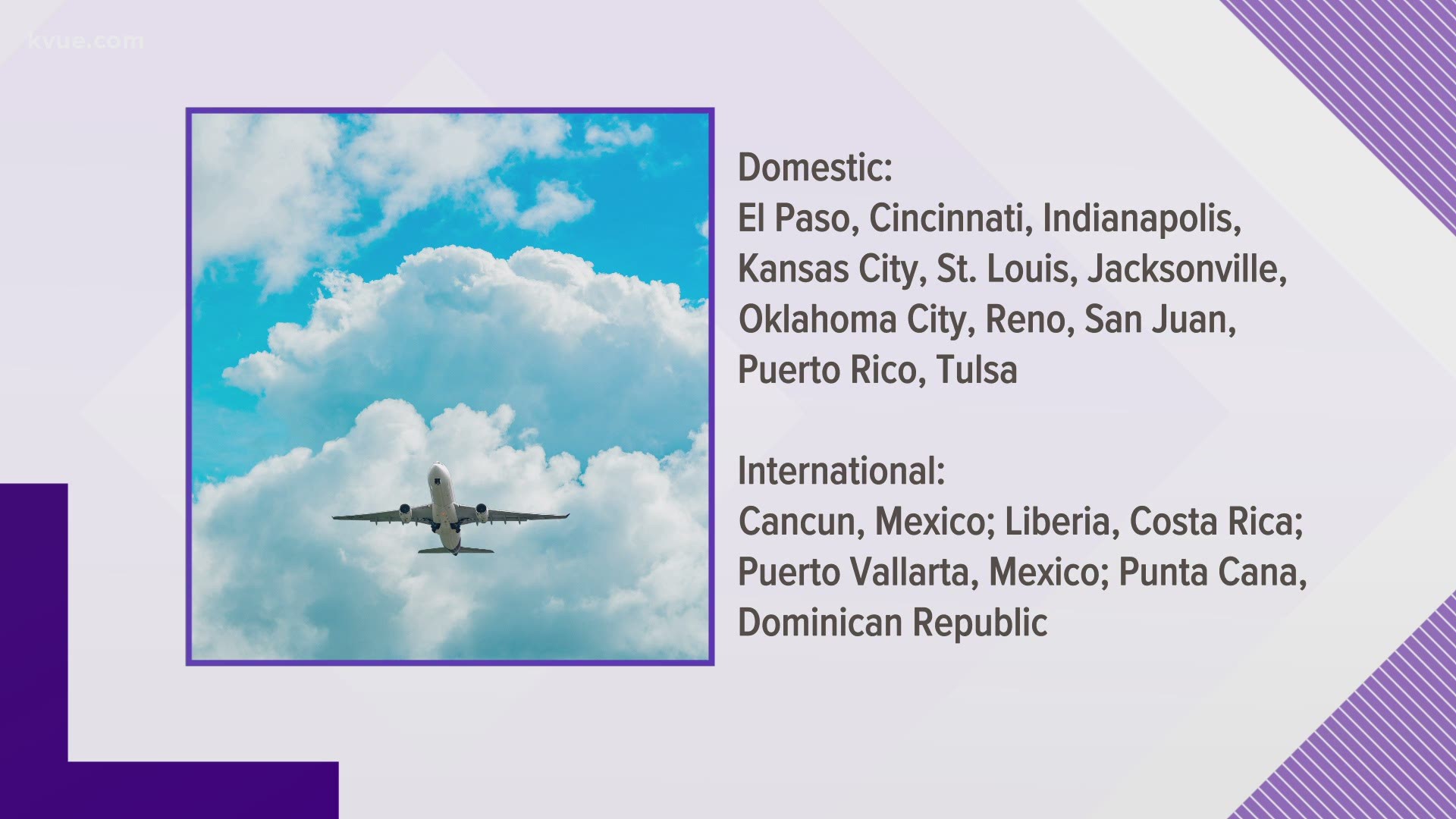 The flights include 10 new domestic and four new international destinations.