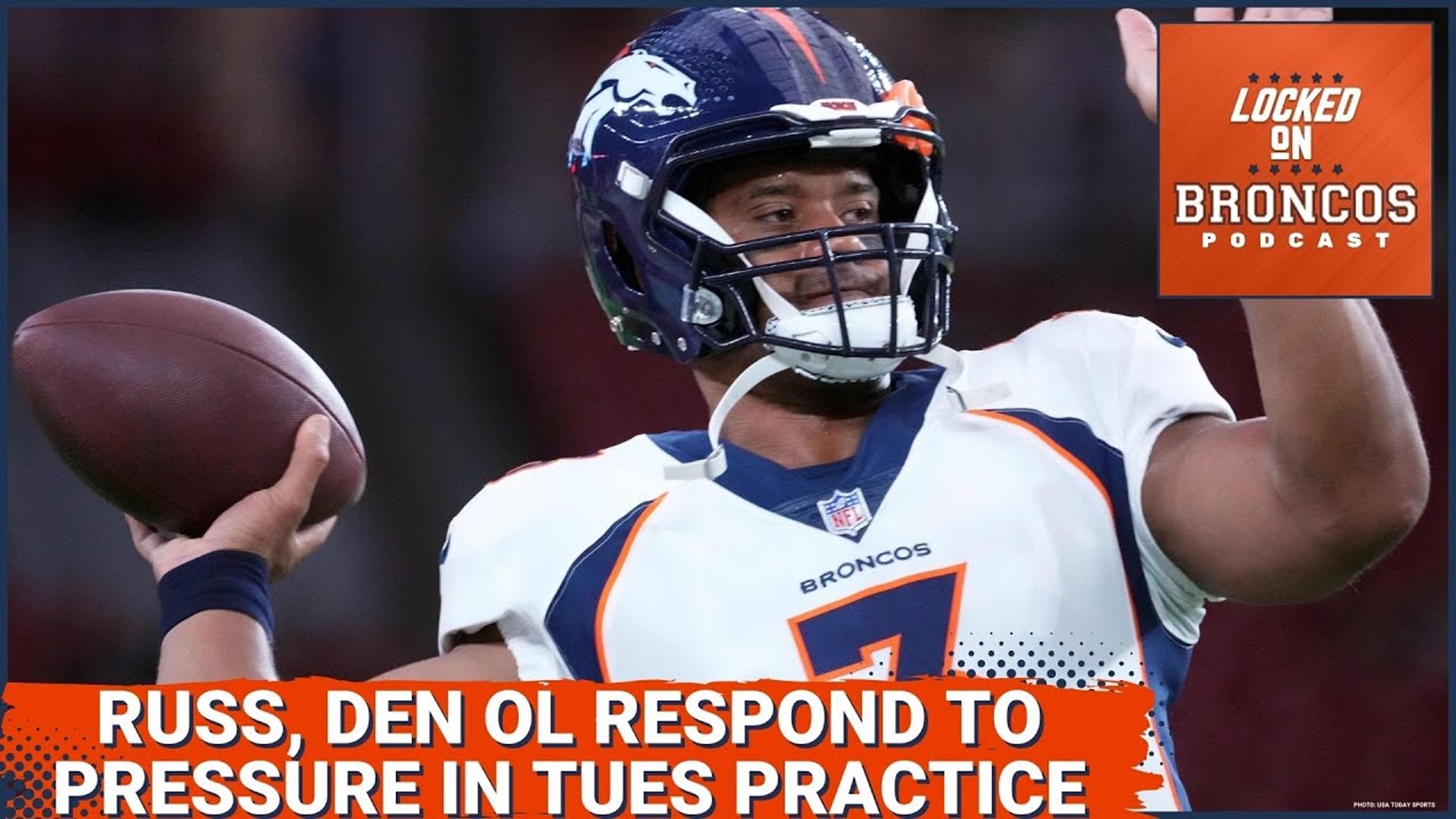 Denver Broncos quarterback Russell Wilson adjusted to pressure from the defense during Tuesday's practice.