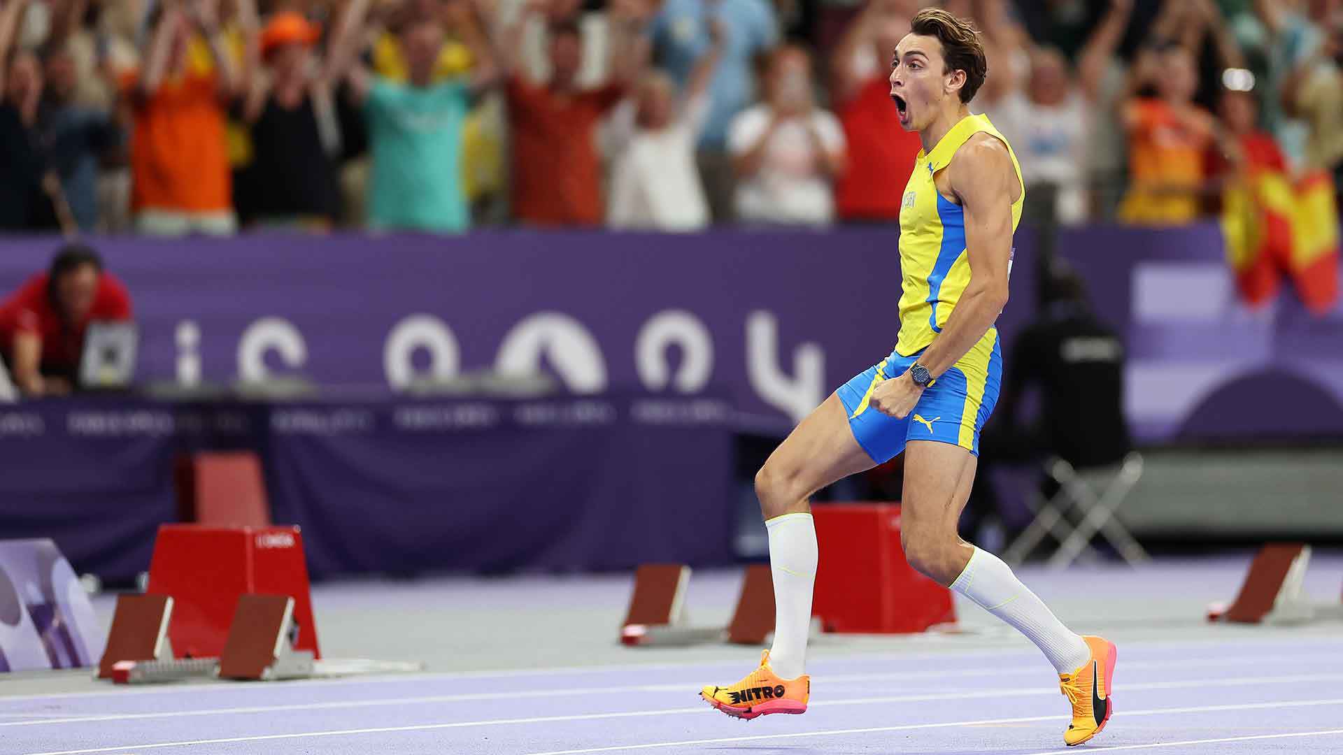 Mondo Duplantis broke his own pole vault world record Monday night at the Olympics, clearing 6.25 meters.