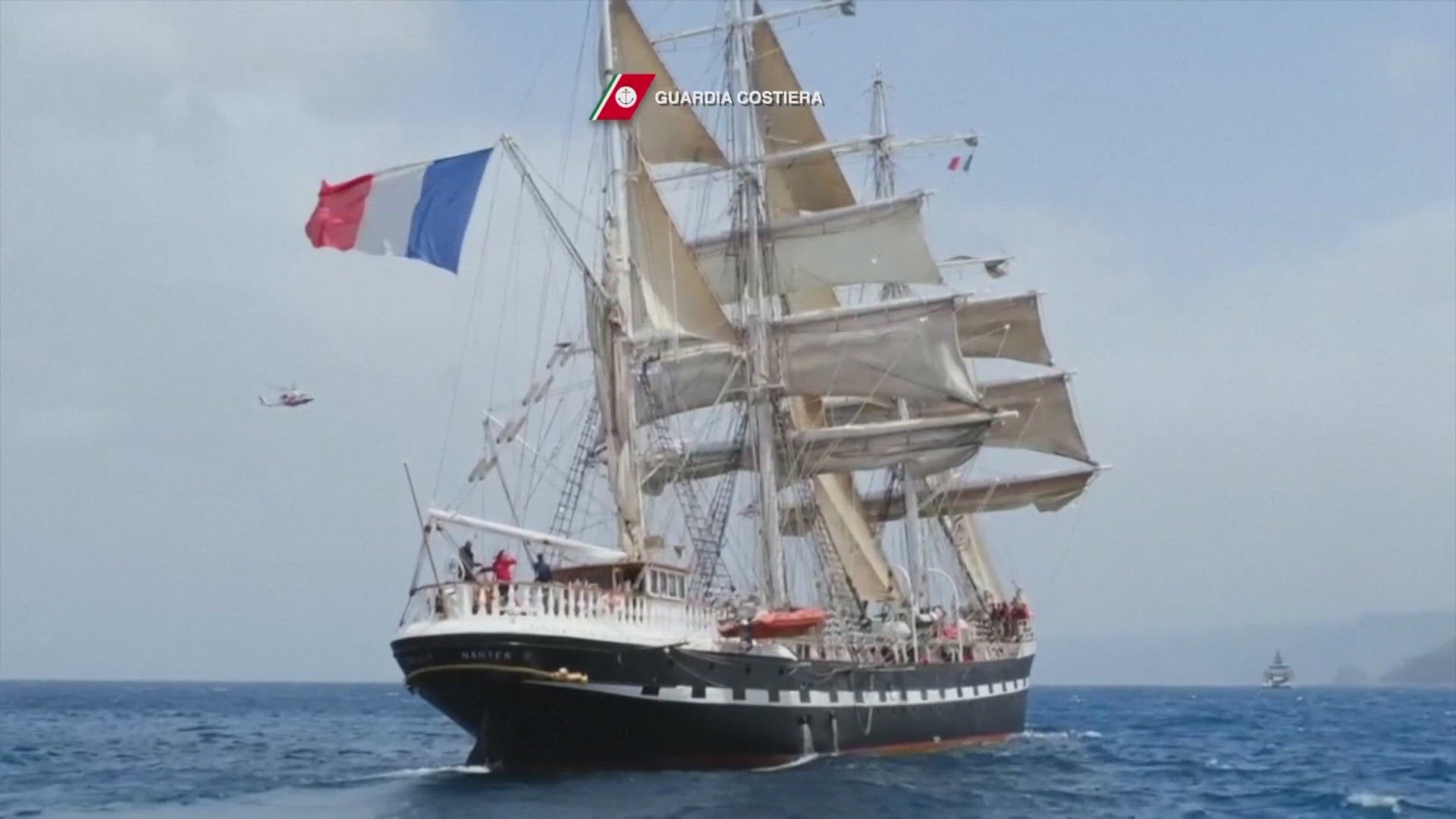 The flame is being carried aboard a 19th century sailing ship.