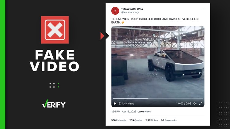 Video of a Tesla Cybertruck being sprayed with bullets is fake