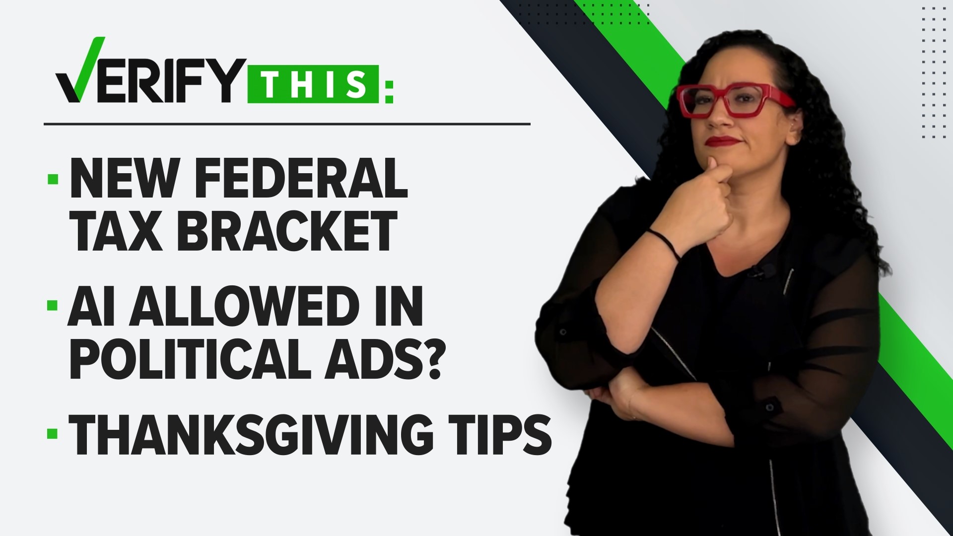 In this week's episode, we verify how the new tax brackets can affect you, whether politicians can use AI in their ads and tips to help have a smooth Thanksgiving.